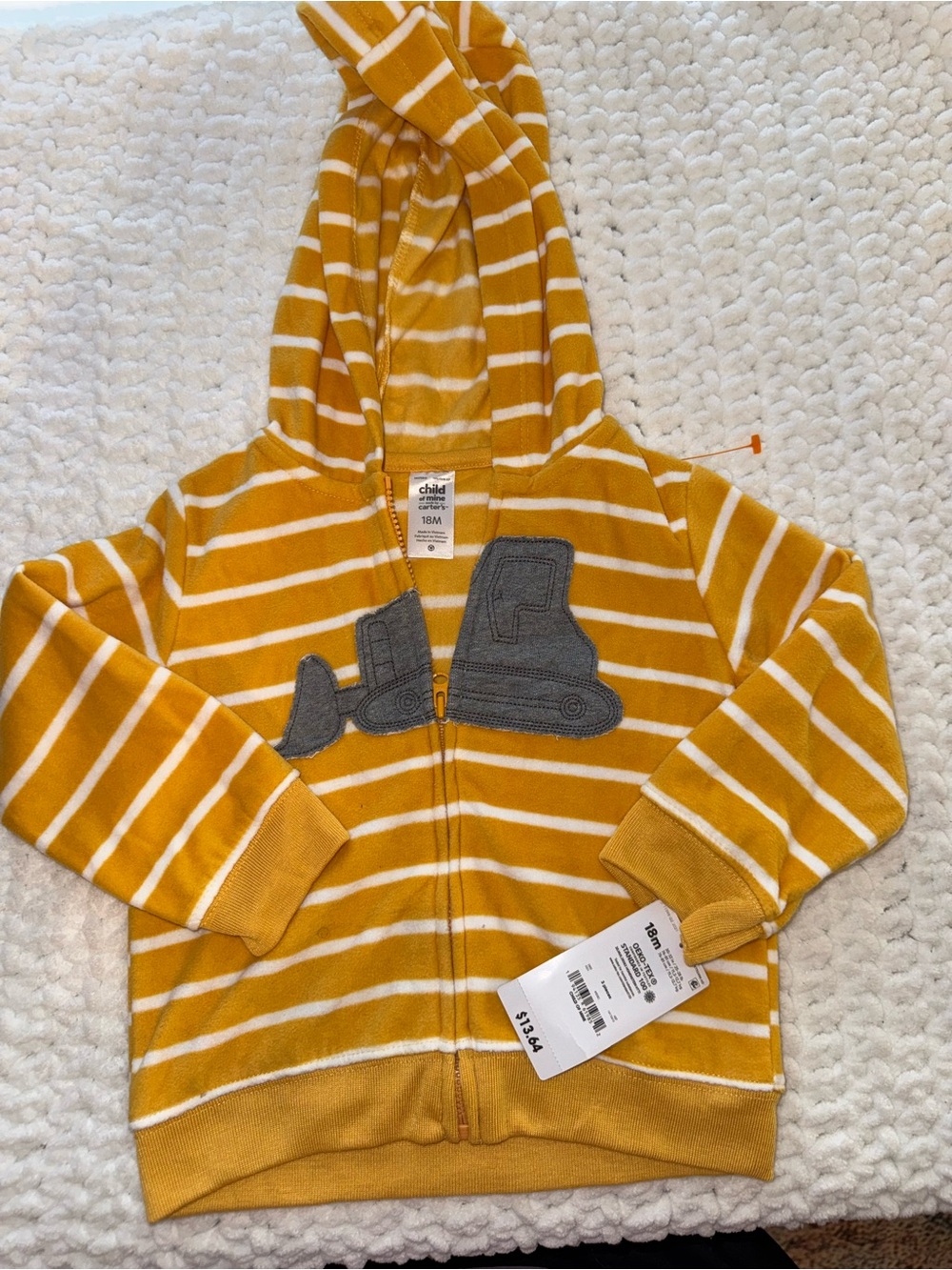 Childrens Place Yellow Stripe Hoodie with Excavator Applique